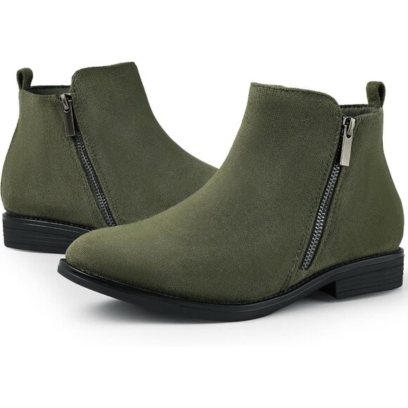 Women's Ankle Green Boots Short Flat Low Heel Dress Chelsea Casual Classic - Picture 9 of 9